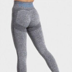 Gymshark Flex High Waisted Leggings Size Medium Gray Marl Blue Lettering‎